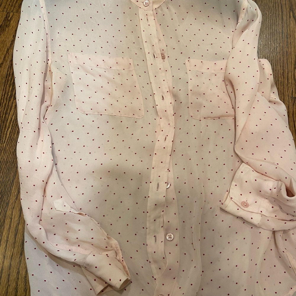 Equipment Pink Cuffed Sleeve Blouse with Mandarin Collar